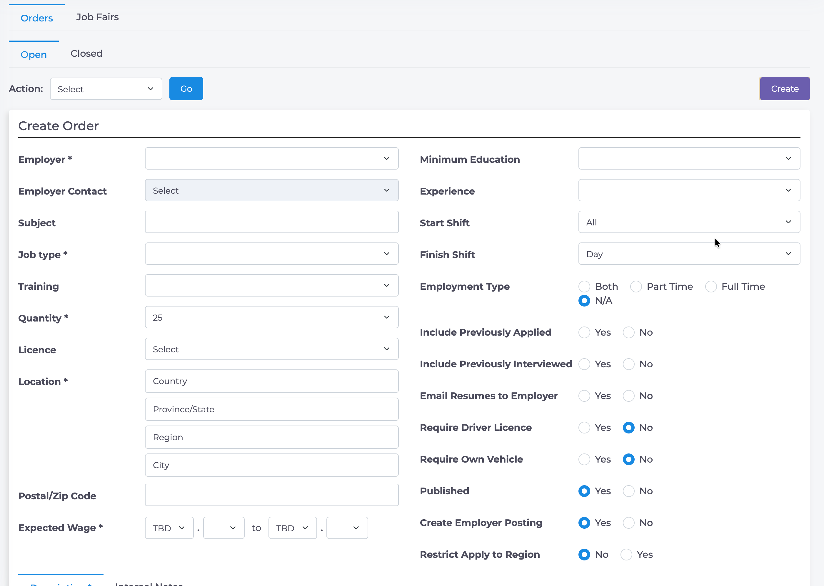 Create an Order
