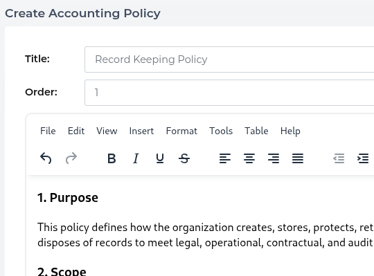 Policy creation and management interface