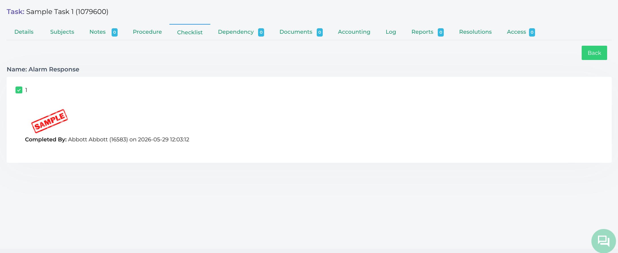 Task Checklist