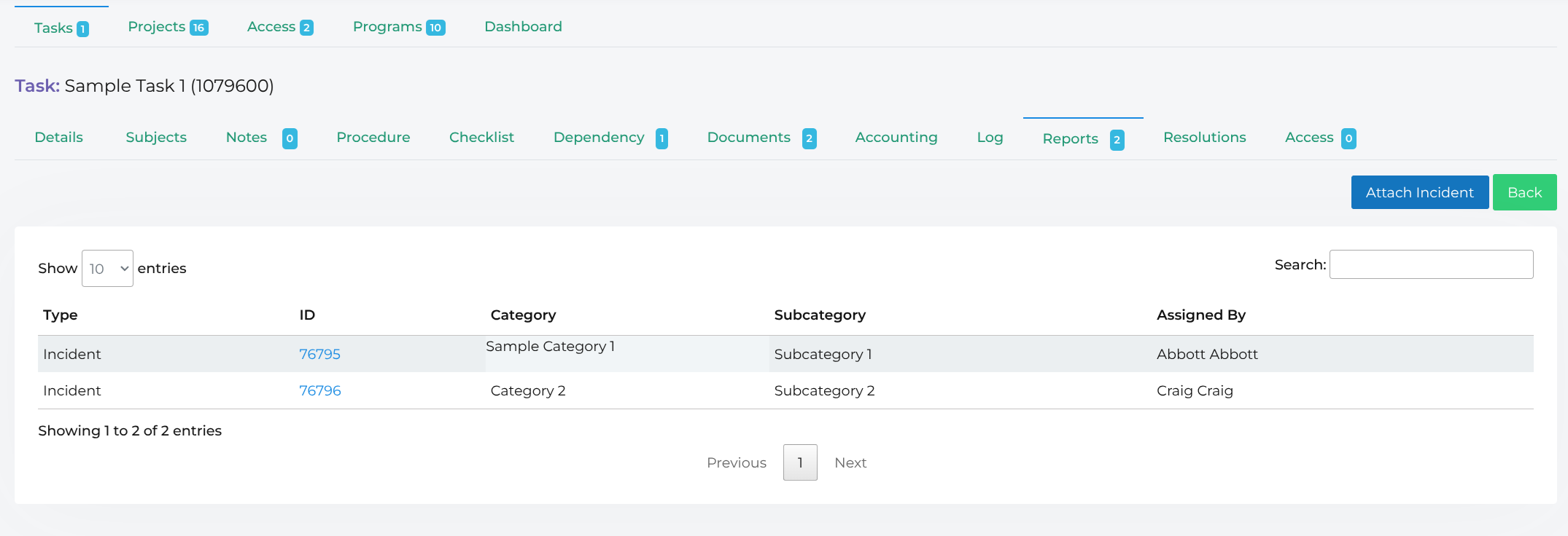 Task Reports