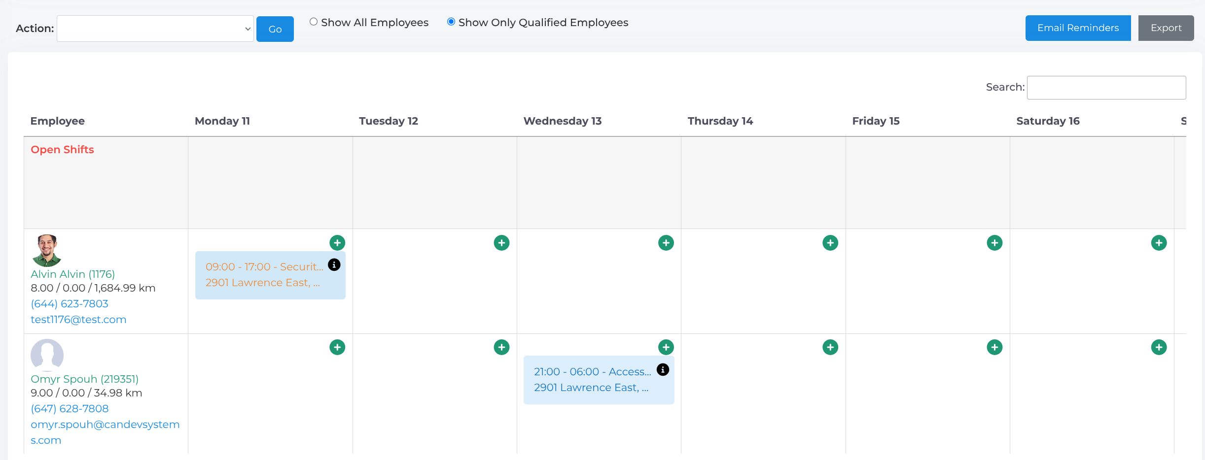 Employee Schedule View